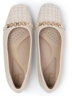 Women's Beige Square Toe Ballet Flats Comfortable Slip On Work Shoes